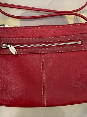 Tignanello Red Pebbled Leather Crossbody with Silver Hardware